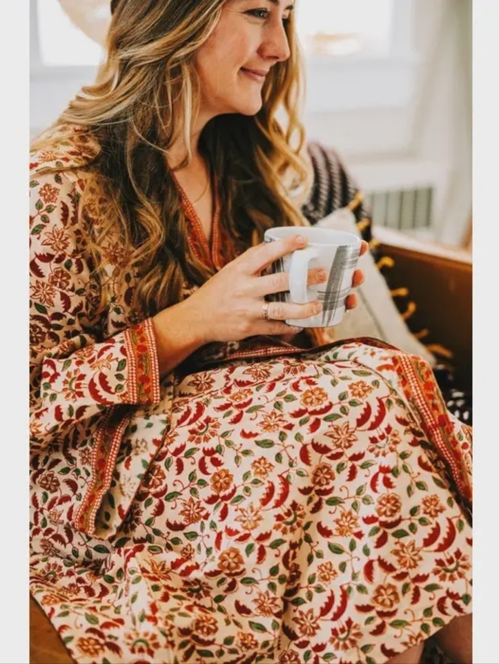 NEW Floral Block-Print New Day Short Robe, 100% Cotton (OS) - Picture 10 of 11